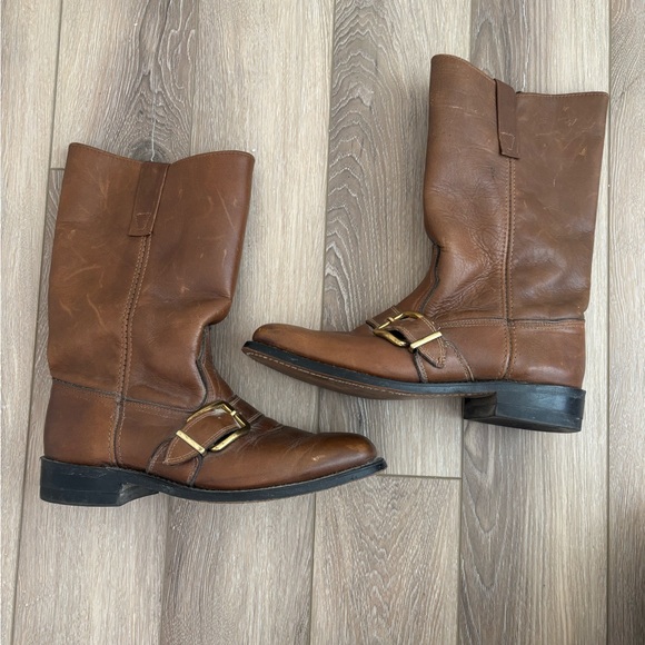 Dingo Vintage Brown Leather Harness Boots Made in USA Men’s Size 8D - Picture 2 of 14